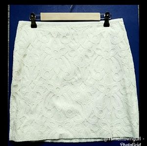 Loft White Overlay Lace Skirt fully lined NWT 10